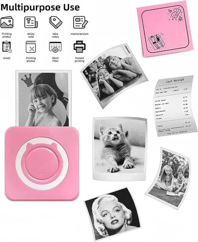 Mini Thermal Printer with 14 Rolls Sticky Papers, Wireless Bluetooth Photo Printer, Portable Label Maker Machine with Tape, Small Compact Picture Maker for Student Kid, Purple in Saudi Arabia