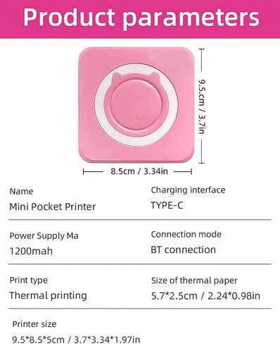 Mini Thermal Printer with 14 Rolls Sticky Papers, Wireless Bluetooth Photo Printer, Portable Label Maker Machine with Tape, Small Compact Picture Maker for Student Kid, Purple in Saudi Arabia