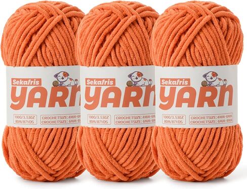 3 Pack Orange Chunky Chenille Yarn for Crocheting, Baby Yarn for Crocheting Soft Blanket/Amigurumi, 300g (262yds) Super Bulky Fluffy Velvet Knitting/Crochet Yarn in Kuwait