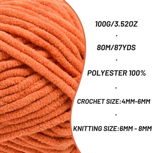 3 Pack Orange Chunky Chenille Yarn for Crocheting, Baby Yarn for Crocheting Soft Blanket/Amigurumi, 300g (262yds) Super Bulky Fluffy Velvet Knitting/Crochet Yarn in Kuwait