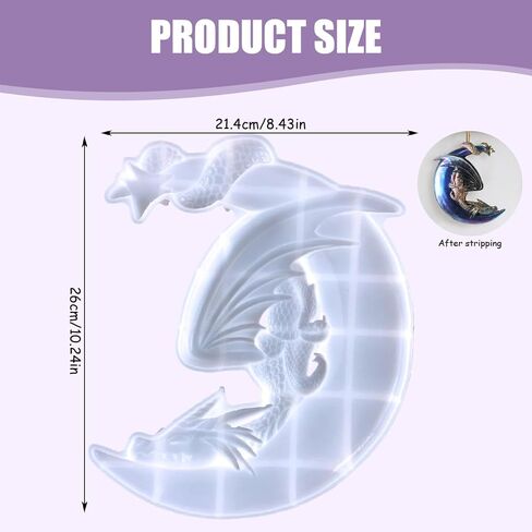 Dragon Mold Moon-Shaped Realistic 3D Dragon Resin Mold Easy Release DIY-Friendly Silicone Molds for Crafts, Wall Art, Home Decor, Dragon Mold in Saudi Arabia