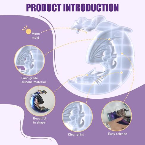 Dragon Mold Moon-Shaped Realistic 3D Dragon Resin Mold Easy Release DIY-Friendly Silicone Molds for Crafts, Wall Art, Home Decor, Dragon Mold in Saudi Arabia