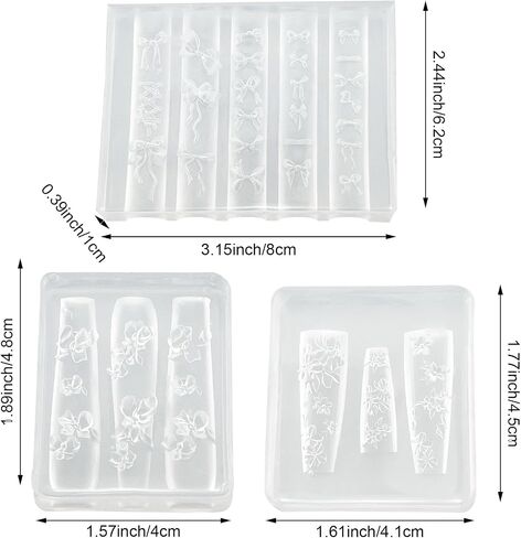 3PCS 3D Flowers Nail Mold, Floral Nail Charms Resin Molds Bow Silicone Carving Template for Manicure Design Tool Nail Supplies in Saudi Arabia