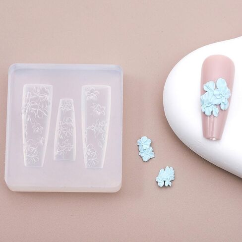 3PCS 3D Flowers Nail Mold, Floral Nail Charms Resin Molds Bow Silicone Carving Template for Manicure Design Tool Nail Supplies in Saudi Arabia