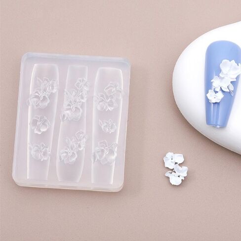 3PCS 3D Flowers Nail Mold, Floral Nail Charms Resin Molds Bow Silicone Carving Template for Manicure Design Tool Nail Supplies in Saudi Arabia