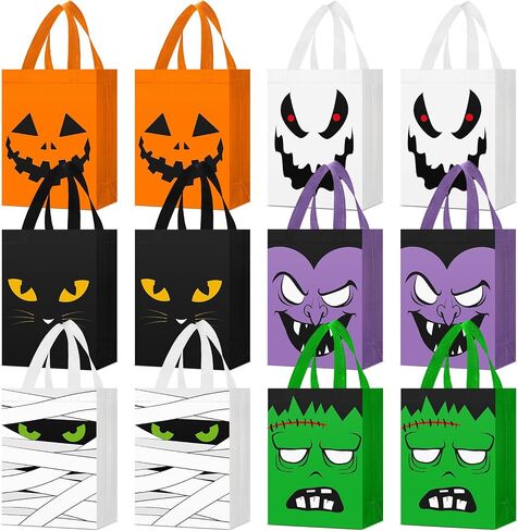 Paterr 30 PCS Halloween Candy Calcs غير قابلة لإعادة الاستخدام غير المنسوجة حقائب الهدايا Cat Ghost Mummy Vampire Zombie Bumpkin مع مقابض كبيرة لأطفال الحفلات عيد الهالوين in Kuwait