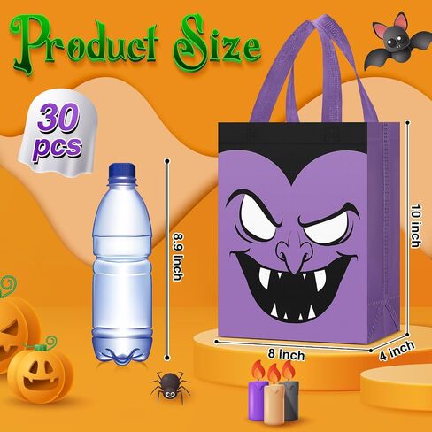 Paterr 30 PCS Halloween Candy Calcs غير قابلة لإعادة الاستخدام غير المنسوجة حقائب الهدايا Cat Ghost Mummy Vampire Zombie Bumpkin مع مقابض كبيرة لأطفال الحفلات عيد الهالوين in Kuwait