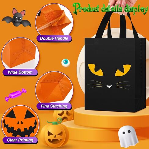 Paterr 30 PCS Halloween Candy Calcs غير قابلة لإعادة الاستخدام غير المنسوجة حقائب الهدايا Cat Ghost Mummy Vampire Zombie Bumpkin مع مقابض كبيرة لأطفال الحفلات عيد الهالوين in Kuwait