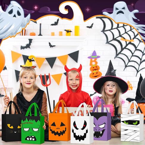Paterr 30 PCS Halloween Candy Calcs غير قابلة لإعادة الاستخدام غير المنسوجة حقائب الهدايا Cat Ghost Mummy Vampire Zombie Bumpkin مع مقابض كبيرة لأطفال الحفلات عيد الهالوين in Kuwait