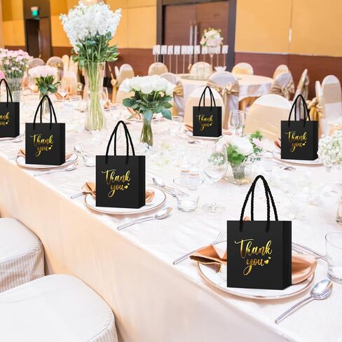 Honoson 30 PCS Mini Gift Bag مع مقبض 4 × 2.75 × 4.5 '' صغير شكرًا لك على حقيبة ورقية لحفل زفاف عيد ميلاد التخرج من حفلة عيد الشكر اللوازم (الأسود/الذهب) in Saudi Arabia