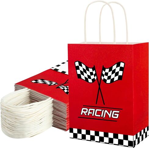 24 PCS Race Car Gift Bags Checkered Racing Flag Treat Bags Race Car Themed Party Favors Goodie Candy Paper Bag with Handles for Racing Themed Birthday Party Supplies in Saudi Arabia