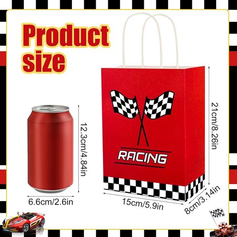 24 PCS Race Car Gift Bags Checkered Racing Flag Treat Bags Race Car Themed Party Favors Goodie Candy Paper Bag with Handles for Racing Themed Birthday Party Supplies in Saudi Arabia