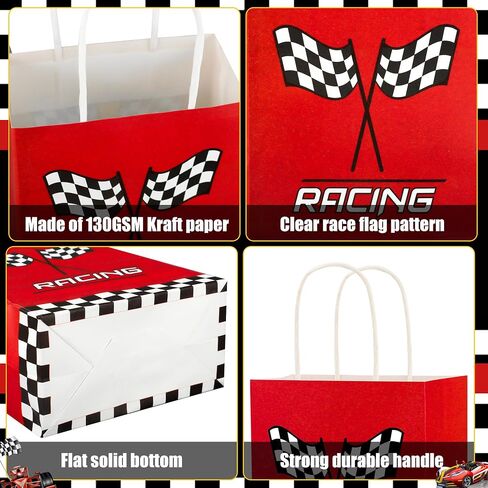 24 PCS Race Car Gift Bags Checkered Racing Flag Treat Bags Race Car Themed Party Favors Goodie Candy Paper Bag with Handles for Racing Themed Birthday Party Supplies in Saudi Arabia