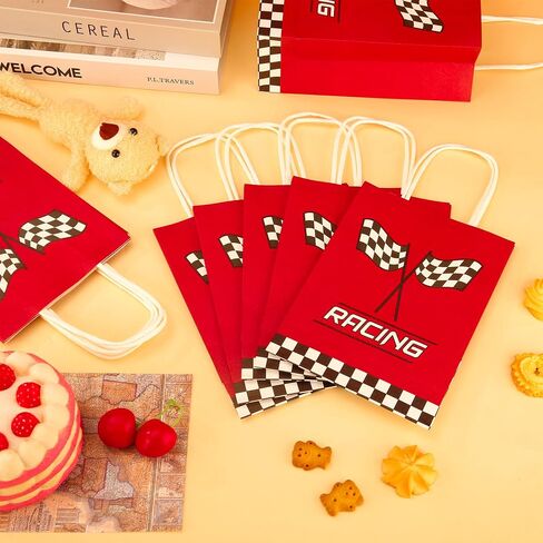 24 PCS Race Car Gift Bags Checkered Racing Flag Treat Bags Race Car Themed Party Favors Goodie Candy Paper Bag with Handles for Racing Themed Birthday Party Supplies in Saudi Arabia