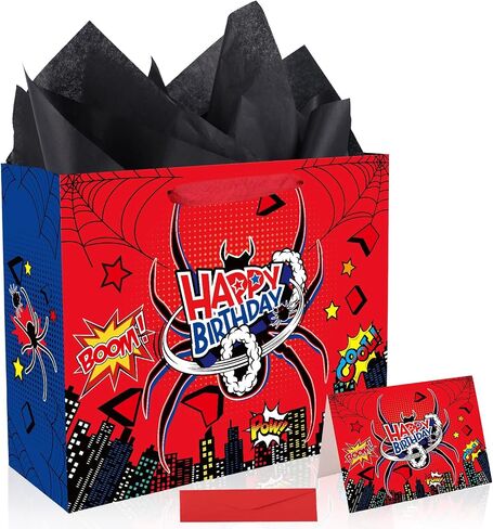 Spider Birthday Party Bag Set, Cartoon Theme Spider Goodie Gift Bag Wrapping Paper Greeting Card Envelope for Kids Birthday Party Decoration Supplies in Saudi Arabia