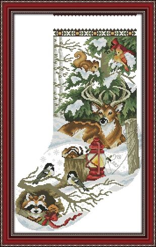 Winter Jungle Christmas Stockings Cross Stitch kit 14ct 11ct Count Printed Canvas Stitches Embroidery DIY Handmade Needlework - (Size: Cotton Thread, Cross Stitch Fabric CT: 14ct unprint Canvas) in Saudi Arabia