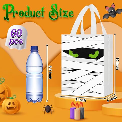 Paterr 30 PCS Halloween Candy Calcs غير قابلة لإعادة الاستخدام غير المنسوجة حقائب الهدايا Cat Ghost Mummy Vampire Zombie Bumpkin مع مقابض كبيرة لأطفال الحفلات عيد الهالوين in Kuwait