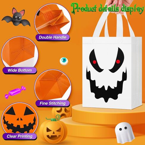 Paterr 30 PCS Halloween Candy Calcs غير قابلة لإعادة الاستخدام غير المنسوجة حقائب الهدايا Cat Ghost Mummy Vampire Zombie Bumpkin مع مقابض كبيرة لأطفال الحفلات عيد الهالوين in Kuwait