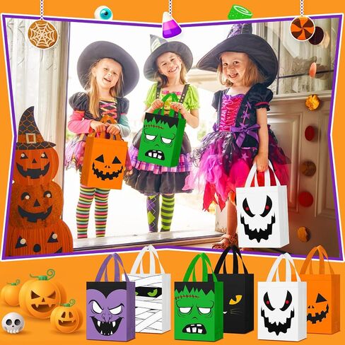 Paterr 30 PCS Halloween Candy Calcs غير قابلة لإعادة الاستخدام غير المنسوجة حقائب الهدايا Cat Ghost Mummy Vampire Zombie Bumpkin مع مقابض كبيرة لأطفال الحفلات عيد الهالوين in Kuwait