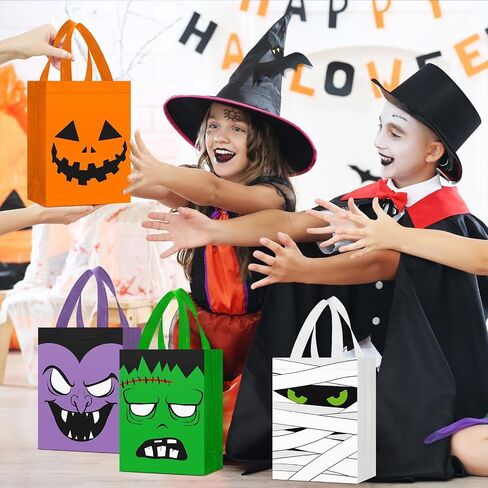 Paterr 30 PCS Halloween Candy Calcs غير قابلة لإعادة الاستخدام غير المنسوجة حقائب الهدايا Cat Ghost Mummy Vampire Zombie Bumpkin مع مقابض كبيرة لأطفال الحفلات عيد الهالوين in Kuwait