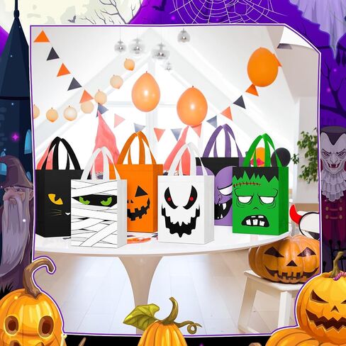 Paterr 30 PCS Halloween Candy Calcs غير قابلة لإعادة الاستخدام غير المنسوجة حقائب الهدايا Cat Ghost Mummy Vampire Zombie Bumpkin مع مقابض كبيرة لأطفال الحفلات عيد الهالوين in Kuwait