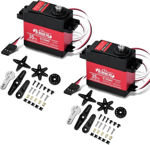 2-Pack 20KG High Torque RC Servo, Servo Motor 4.8-8.4V RC Servo Full Metal Gear Waterproof Compatible with 1/8, 1/10, 1/12 RC Car with 25T Servo Horn and Parts (270°) in Kuwait
