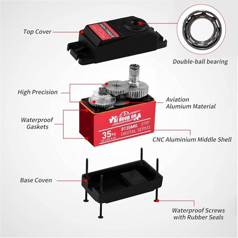 2-Pack 20KG High Torque RC Servo, Servo Motor 4.8-8.4V RC Servo Full Metal Gear Waterproof Compatible with 1/8, 1/10, 1/12 RC Car with 25T Servo Horn and Parts (270°) in Kuwait
