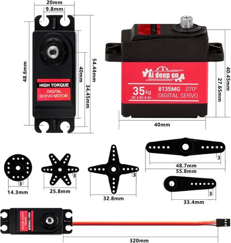 2-Pack 20KG High Torque RC Servo, Servo Motor 4.8-8.4V RC Servo Full Metal Gear Waterproof Compatible with 1/8, 1/10, 1/12 RC Car with 25T Servo Horn and Parts (270°) in Kuwait