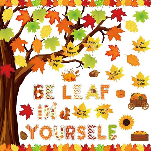GISGFIM Fall Bulletin Board Decoration Be Leaf in Yourself Retouts for Fall Tree Class -Chargions Maple Leaves Mustric Harvest for Champroom School Chalkboard Wall Decor in Saudi Arabia
