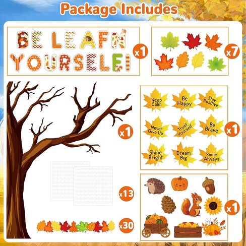 GISGFIM Fall Bulletin Board Decoration Be Leaf in Yourself Retouts for Fall Tree Class -Chargions Maple Leaves Mustric Harvest for Champroom School Chalkboard Wall Decor in Saudi Arabia