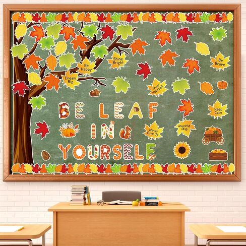 GISGFIM Fall Bulletin Board Decoration Be Leaf in Yourself Retouts for Fall Tree Class -Chargions Maple Leaves Mustric Harvest for Champroom School Chalkboard Wall Decor in Saudi Arabia