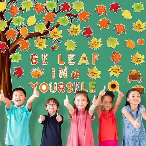 GISGFIM Fall Bulletin Board Decoration Be Leaf in Yourself Retouts for Fall Tree Class -Chargions Maple Leaves Mustric Harvest for Champroom School Chalkboard Wall Decor in Saudi Arabia