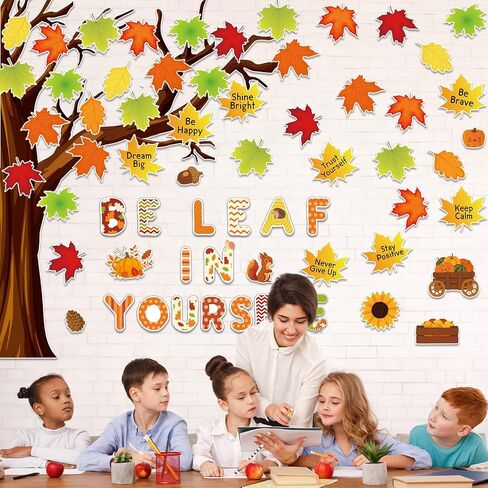 GISGFIM Fall Bulletin Board Decoration Be Leaf in Yourself Retouts for Fall Tree Class -Chargions Maple Leaves Mustric Harvest for Champroom School Chalkboard Wall Decor in Saudi Arabia
