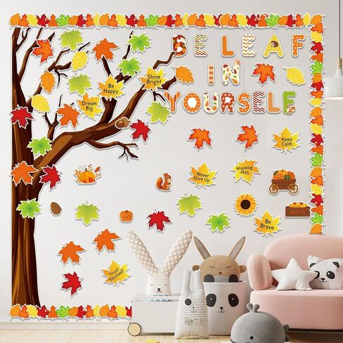 GISGFIM Fall Bulletin Board Decoration Be Leaf in Yourself Retouts for Fall Tree Class -Chargions Maple Leaves Mustric Harvest for Champroom School Chalkboard Wall Decor in Saudi Arabia