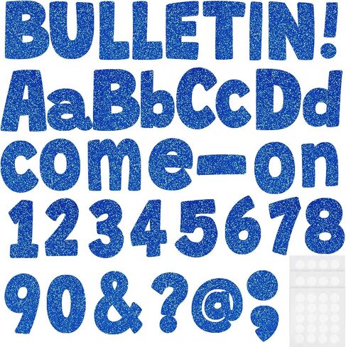 225Pcs Glitter Bulletin Board 4inch Letters with Adhesive Dots Punctuation Symbols Cutout for Classroom Numbers Alphabet School Display Decorating Supplies (Blue) in Saudi Arabia