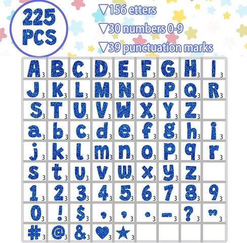 225Pcs Glitter Bulletin Board 4inch Letters with Adhesive Dots Punctuation Symbols Cutout for Classroom Numbers Alphabet School Display Decorating Supplies (Blue) in Saudi Arabia