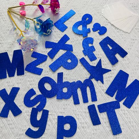 225Pcs Glitter Bulletin Board 4inch Letters with Adhesive Dots Punctuation Symbols Cutout for Classroom Numbers Alphabet School Display Decorating Supplies (Blue) in Saudi Arabia