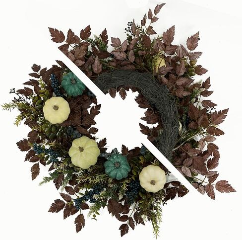 AMF0RESJ إكليل زهور الأقحوان الأصفر الاصطناعي إكليل الربيع والصيف مع أوراق الزيتون، وأوراق الأوكالبتوس للباب الأمامي الداخلي والخارجي وشرفة الحائط وديكور المنزل في المزرعة in Kuwait