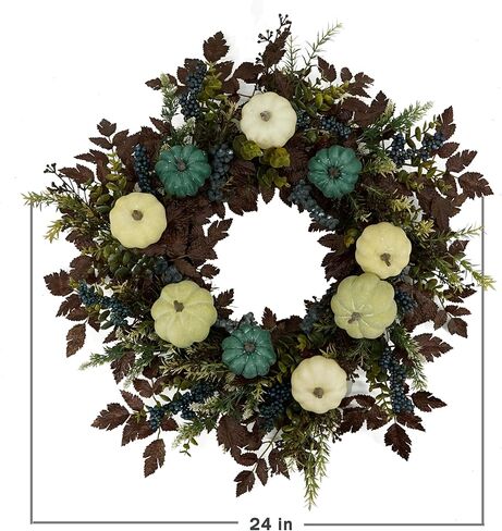 AMF0RESJ إكليل زهور الأقحوان الأصفر الاصطناعي إكليل الربيع والصيف مع أوراق الزيتون، وأوراق الأوكالبتوس للباب الأمامي الداخلي والخارجي وشرفة الحائط وديكور المنزل في المزرعة in Kuwait