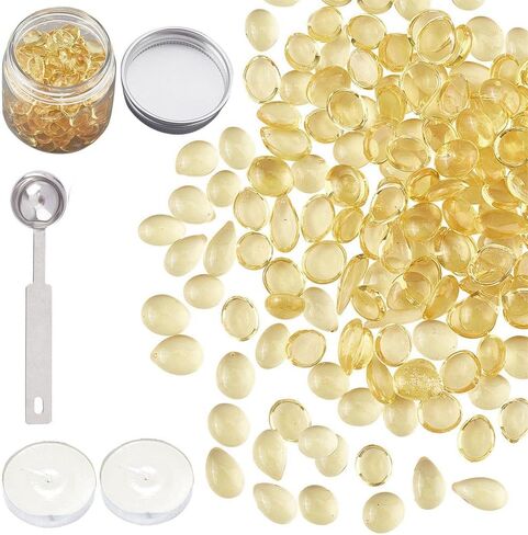 CRASPIRE Transparent Sealing Wax Beads Yellow Wax Seal Beads Kit with 2pcs Candle 1pc Melting Spoon for Wax Seal Stamp for Wedding Invitations Letter Envelopes Packaging Crafts Card(Packed in Can) in Saudi Arabia