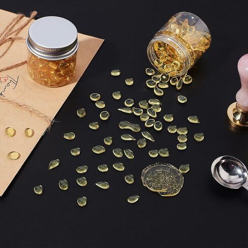 CRASPIRE Transparent Sealing Wax Beads Yellow Wax Seal Beads Kit with 2pcs Candle 1pc Melting Spoon for Wax Seal Stamp for Wedding Invitations Letter Envelopes Packaging Crafts Card(Packed in Can) in Saudi Arabia