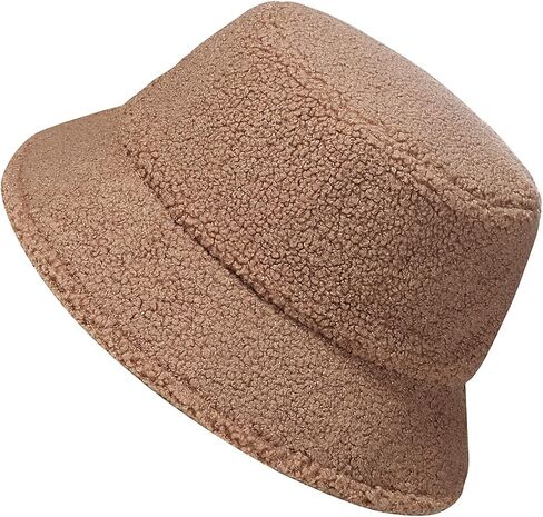 MaxNova Women Fuzzy Sherpa Teddy Style Vintage Faux Fur Wool Bucket Hat in Saudi Arabia