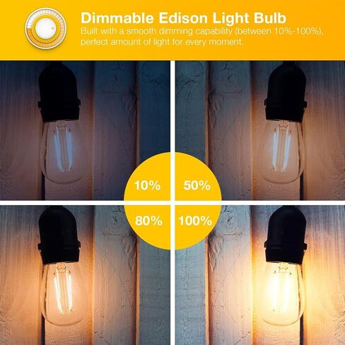 DAYBETTER 12 حزمة من مصابيح Edison LED العتيقة، E26 لمبة LED قابلة للتعتيم، ما يعادل 60 واط، ST58 لمبات إضاءة ذات خيوط عتيقة مع أبيض دافئ 2700K، سطوع 8W، 800LM، 80+ CRI in Kuwait