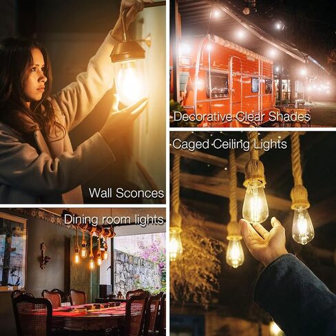 DAYBETTER 12 حزمة من مصابيح Edison LED العتيقة، E26 لمبة LED قابلة للتعتيم، ما يعادل 60 واط، ST58 لمبات إضاءة ذات خيوط عتيقة مع أبيض دافئ 2700K، سطوع 8W، 800LM، 80+ CRI in Kuwait