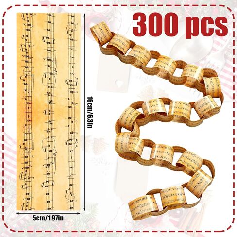 300 روابط ميوري عيد ميلاد ميوزيك نوت سلاسل الورق ورقة لافتة الموسيقى مع أشرطة مزدوجة الجوانب عتيقة شرائح الورق المغلفة لوازم الحرفية لعيد الميلاد زفاف حفل زفاف in Saudi Arabia