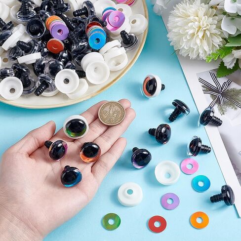 Ph Pandahall 96pcs 6 ألوان القمر السلامة عيون مع غسالات العيون الكروشيه 18 مم عيون سلامة بريق ثلاثي الأبعاد ل Amigurumi crochet plush الحيوانات المحشوة in Saudi Arabia