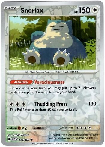 Pokemon - Snorlax 143/165 - Pokemon 151 - رقائق عكسية - بطاقة واحدة in Saudi Arabia