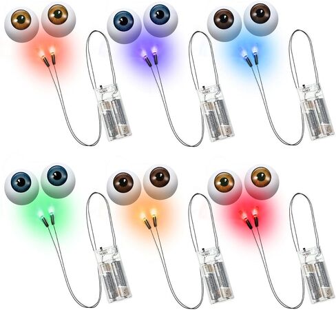 Hiboom 6 Pieces Halloween Eyeballs Plastic Realistic Glowing Fake Eyes with Lights for Halloween Costume(Brown, Green, Blue) in Saudi Arabia