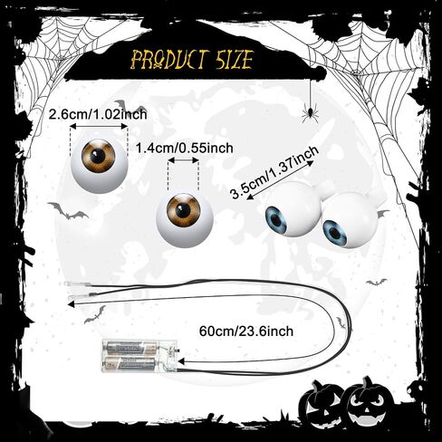 Hiboom 6 Pieces Halloween Eyeballs Plastic Realistic Glowing Fake Eyes with Lights for Halloween Costume(Brown, Green, Blue) in Saudi Arabia