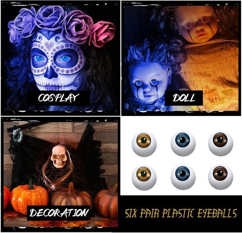 Hiboom 6 Pieces Halloween Eyeballs Plastic Realistic Glowing Fake Eyes with Lights for Halloween Costume(Brown, Green, Blue) in Saudi Arabia